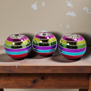 JCPenney Holiday Fun Mercury Glass Votive Holders Set of 3 Multicolor NIB NOS